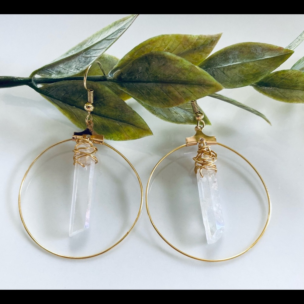 Crystal quartz hoop/tear drop earrings